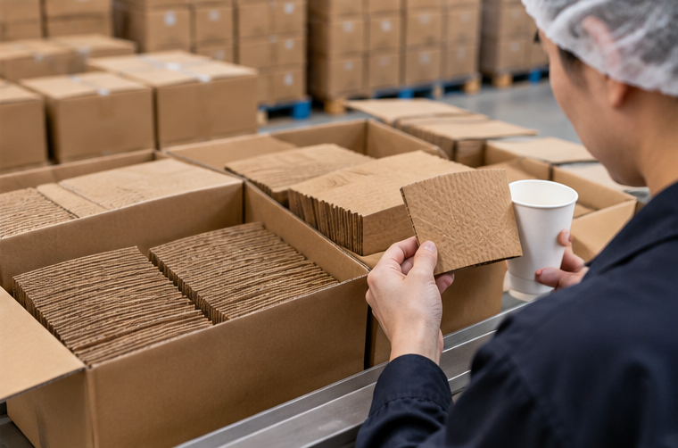 Quality inspection of custom cup sleeves in bulk packaging cartons