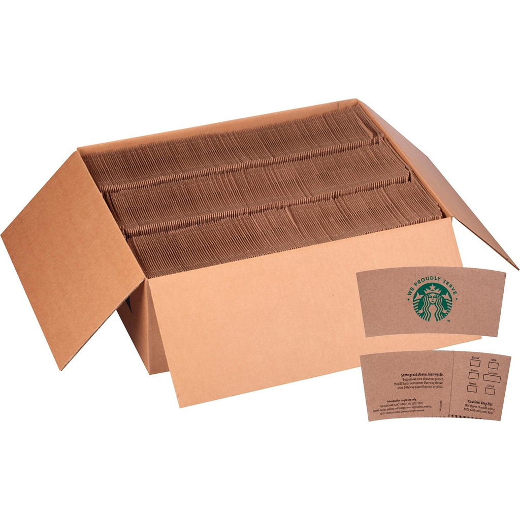 Bulk coffee cup sleeves being checked against packaging specifications before wholesale ordering