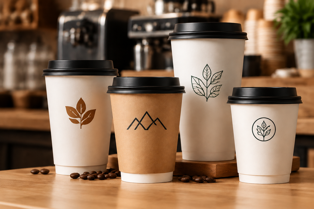 Custom paper coffee cups in different sizes for coffee shops and foodservice businesses