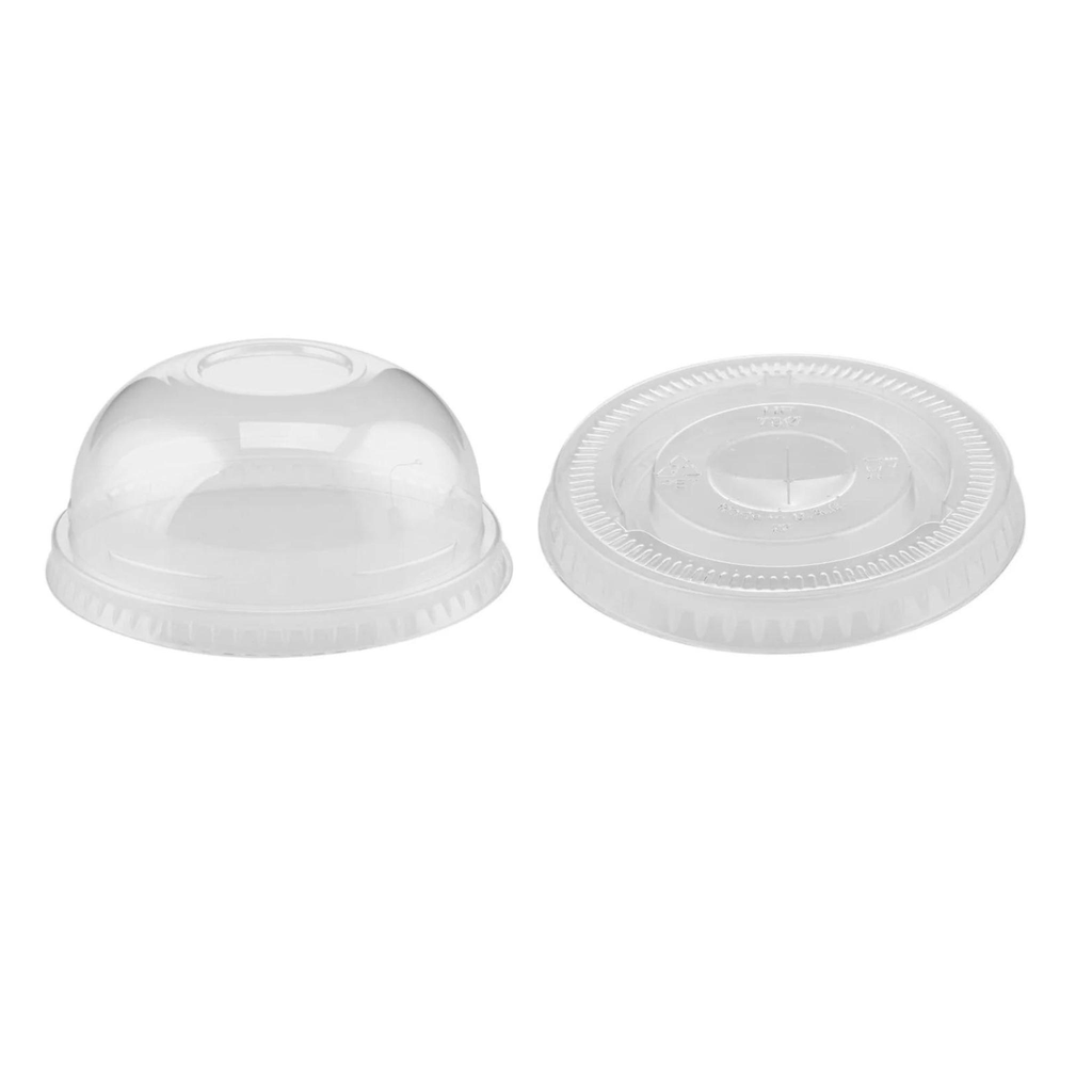 Flat and dome plastic cup lids for takeaway beverages