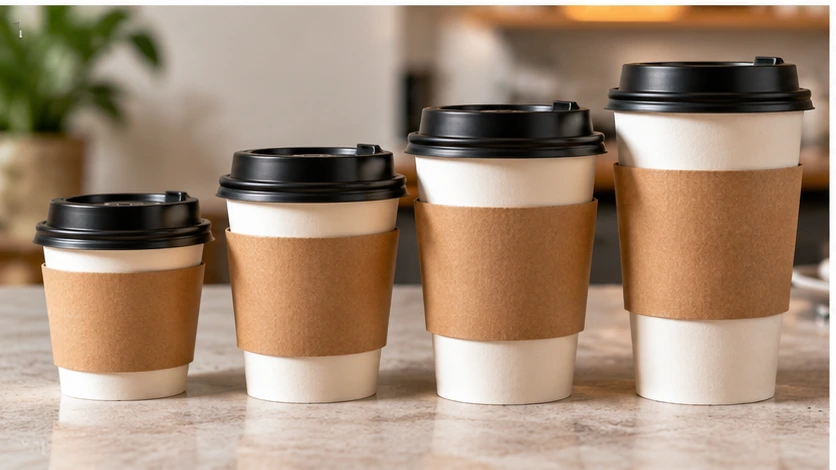 Stacks of custom coffee cup sleeves prepared for wholesale packaging orders